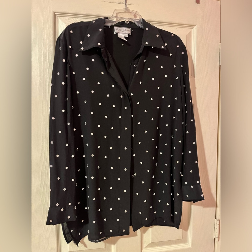Diane Gilman Women's Black and‎ Silver Studded Silk Blouse